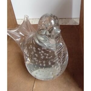 Leonard Silver Art Glass Bird Figurine Controlled Bubble Paperweight Clear 4.5"